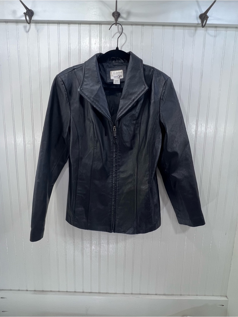 East 5th Black Genuine Leather Zip Jacket Coat Medium Vintage Y2K Downtown Cool